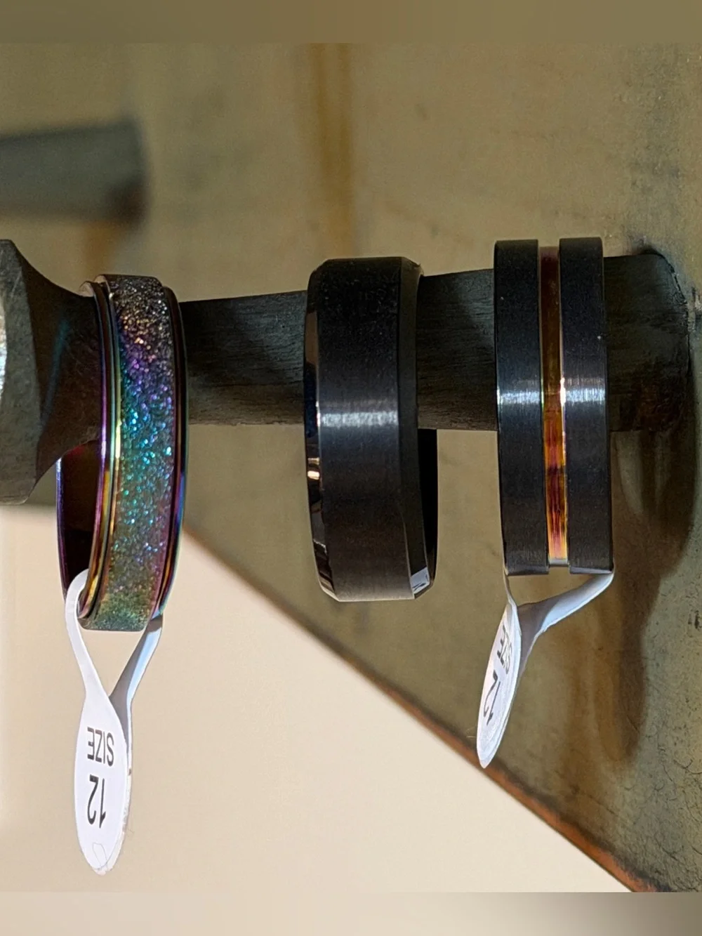 Black Men's Ring with Iridescent Rainbow Inlay
